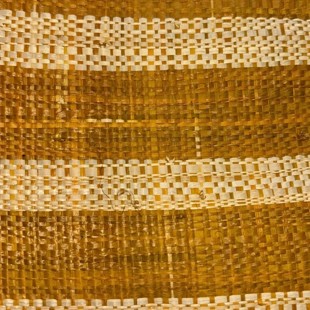 Striped Cream and Golden Orange Women's Woven Straw Bag with Tassel Design